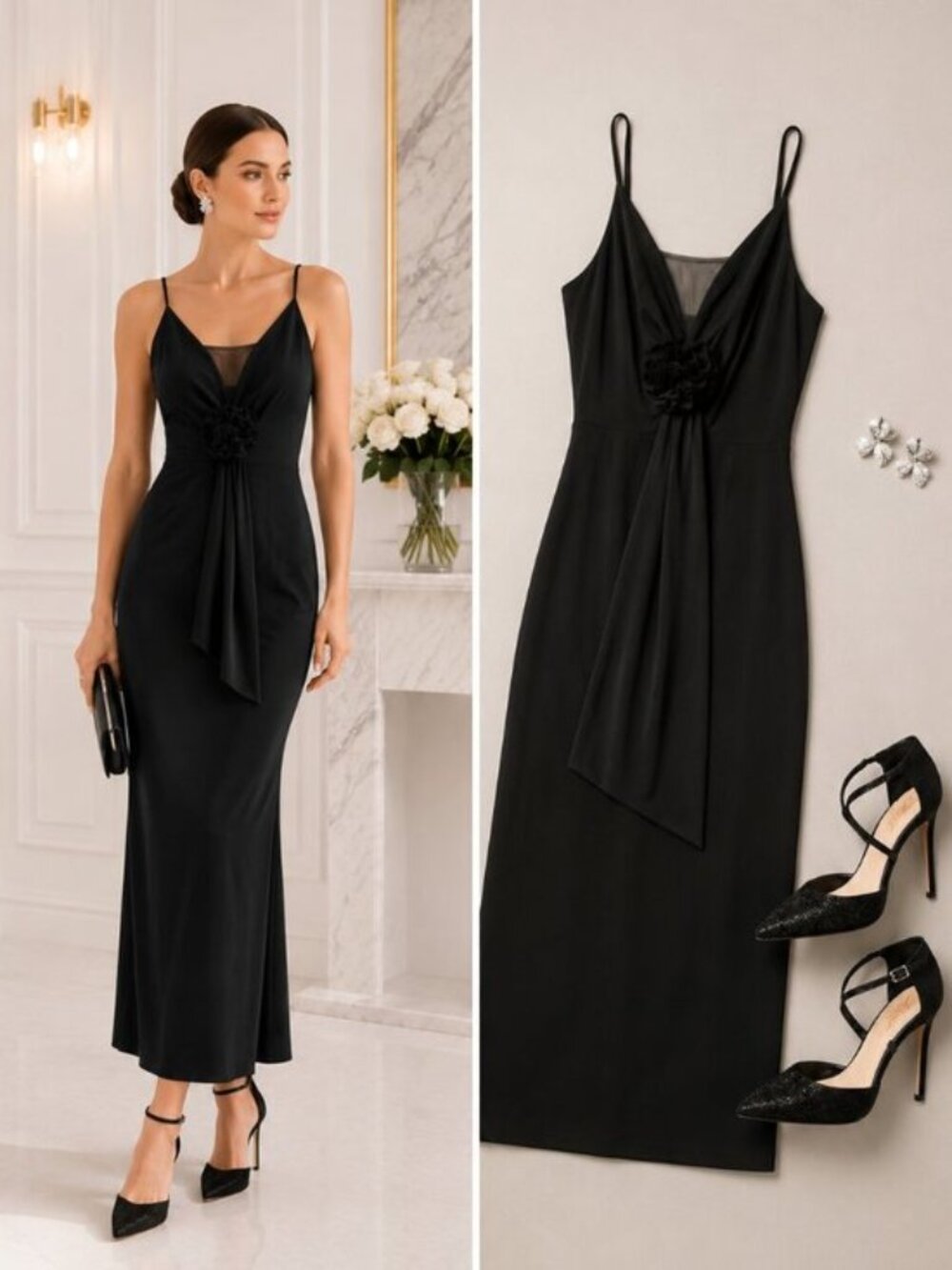 AUW Black Maxi Dress Size L Cocktail Formal Evening